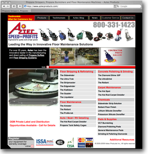 Corporate Internet Web Site Design for Aztec Products by DDA